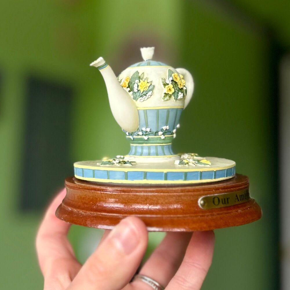 VTG Dainty Floral Elegant Teapot Kettle On Base Our American Unique Mini Decor - Picture 3 of 9